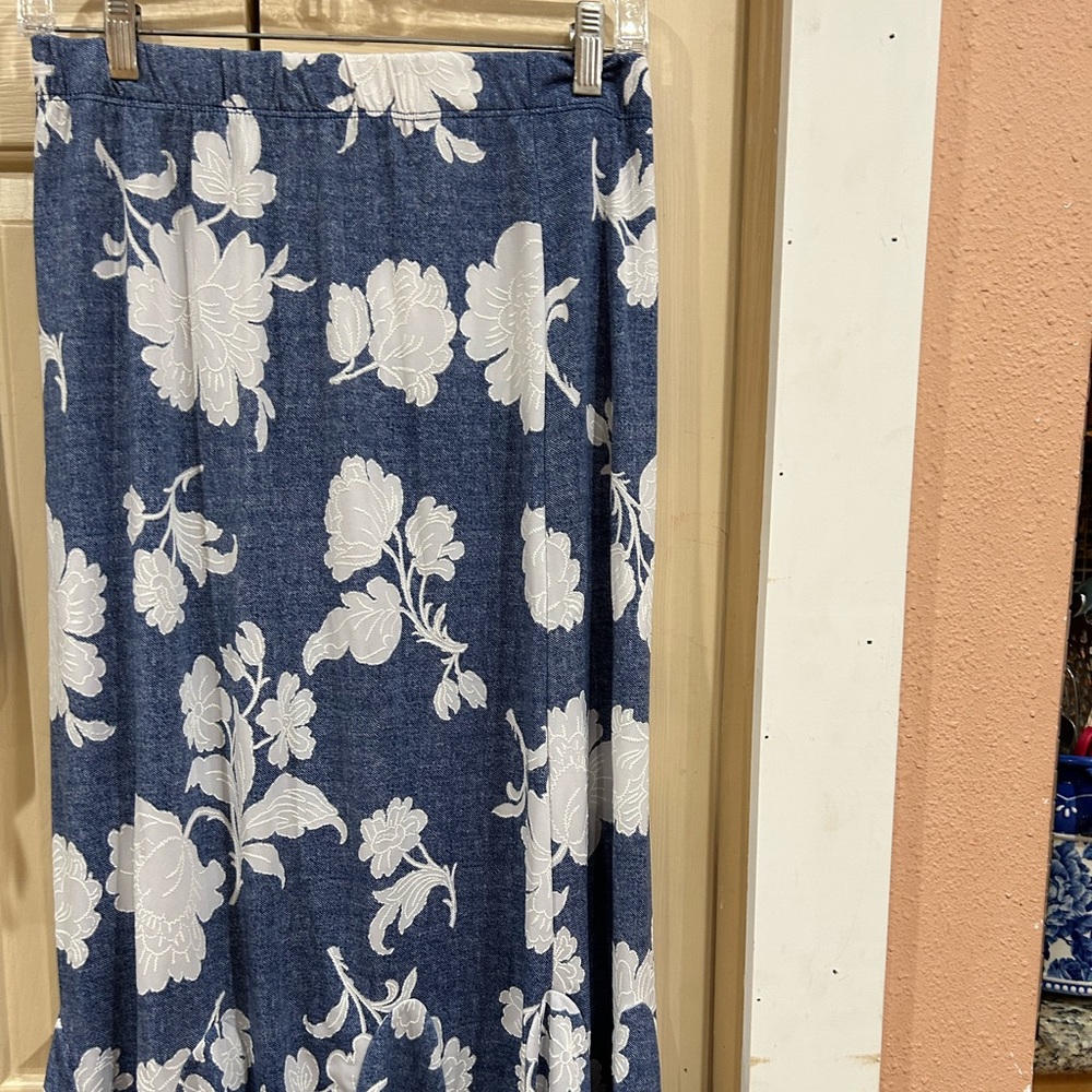 Blue floral maxi skirt with elastic waist. Size medium